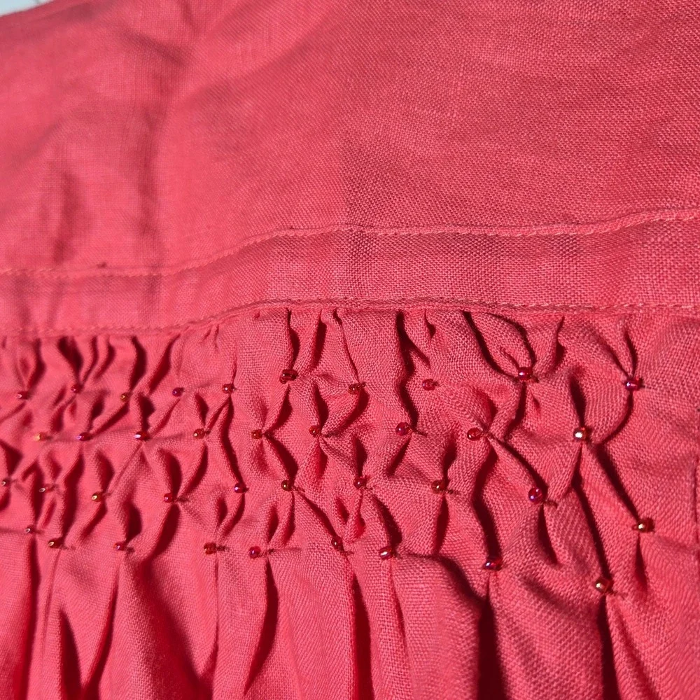 Grace‎ Elements 100% Linen Smocked Beaded Cropped Jacket 14 Coastal Breathable